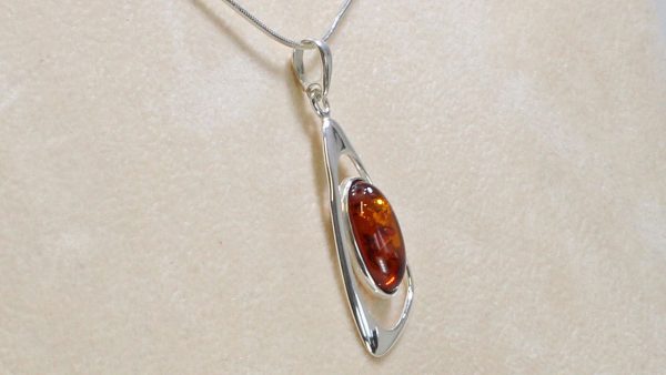 Handmade Elegant German Baltic Amber Pendant in 925 Silver PE0078 RRP£50!!!+Free Silver Chain