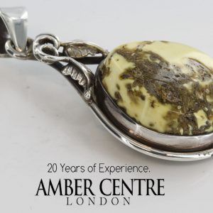 GERMAN UNIQUE BALTIC AMBER PENDANT WITH INCLUSIONS 925 SILVER- PE0100 RRP£169!!