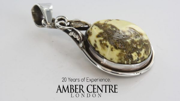 GERMAN UNIQUE BALTIC AMBER PENDANT WITH INCLUSIONS 925 SILVER- PE0100 RRP£169!!