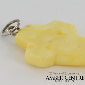 GERMAN MILKY BUTTERSCOTCH BALTIC AMBER 925 SILVER CROSS PENDANT PE0117 RRP£35!!