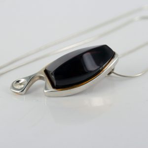 Classic Elegant Baltic Cherry Amber Pendant in 925 Silver Hand Made PE0243 - RRP 230!!
