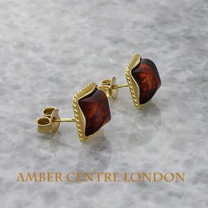 Italian Made Unique German Baltic Amber 9ct Solid Gold Stud Earrings GS0054 RRP£175!!!