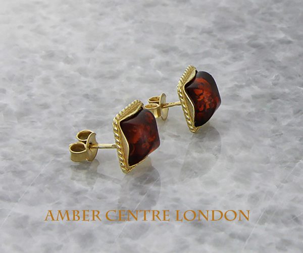 Italian Made Unique German Baltic Amber 9ct Solid Gold Stud Earrings GS0054 RRP£175!!!