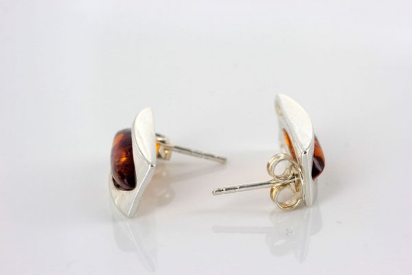 German Baltic Amber Handmade Classic Stud Earrings 925 Silver ST0081 RRP£30!!!