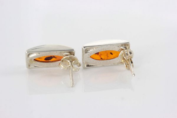 German Baltic Amber Handmade Classic Stud Earrings 925 Silver ST0081 RRP£30!!!