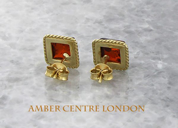 Italian Made Unique German Baltic Amber 9ct Solid Gold Stud Earrings GS0054 RRP£175!!!