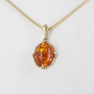 Italian Handmade Classic Elegant German Baltic Amber Pendant in 9ct solid Gold - GP0183 RRP£195!!