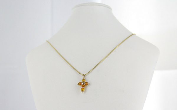 Italian Handmade Unique German Baltic Amber Cross Pendant In 9ct Gold GP0189 RRP£175!!!