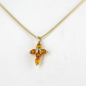 Italian Handmade Unique German Baltic Amber Cross Pendant In 9ct Gold GP0189 RRP£175!!!