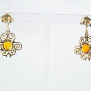 Italian Made Antique Baltic Amber in 9ct Gold Drop Earrings GE0089 RRP£245!!!