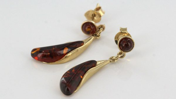 Italian Made Unique German Baltic Amber in 9ct Gold Drop Earrings GE0093 RRP£225!!!