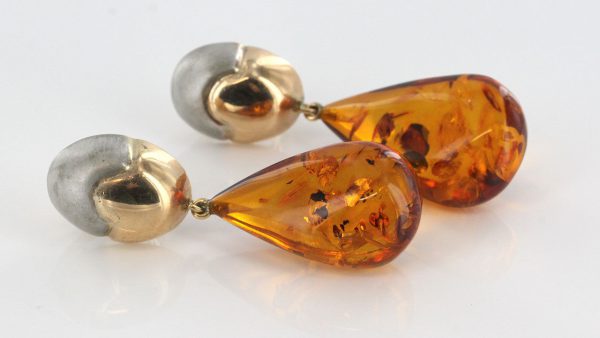 Italian Made Baltic Amber 9ct White/Yellow Gold Drop Earrings GE0288 RRP£750!!!