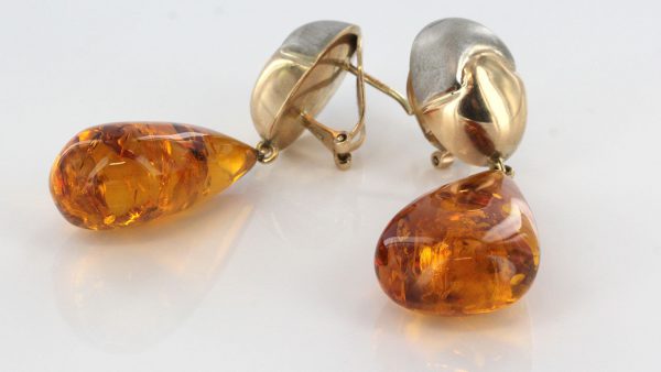 Italian Made Baltic Amber 9ct White/Yellow Gold Drop Earrings GE0288 RRP£750!!!