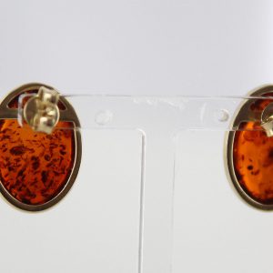 Italian Made Unique German Baltic Amber Oval Large Stud Earrings In 9ct solid Gold GS0017 RRP£325!!!