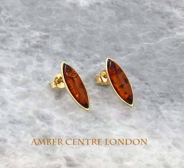 Italian Handmade German Baltic Amber Studs In 9ct Solid Gold GS0097 RRP£150!!!