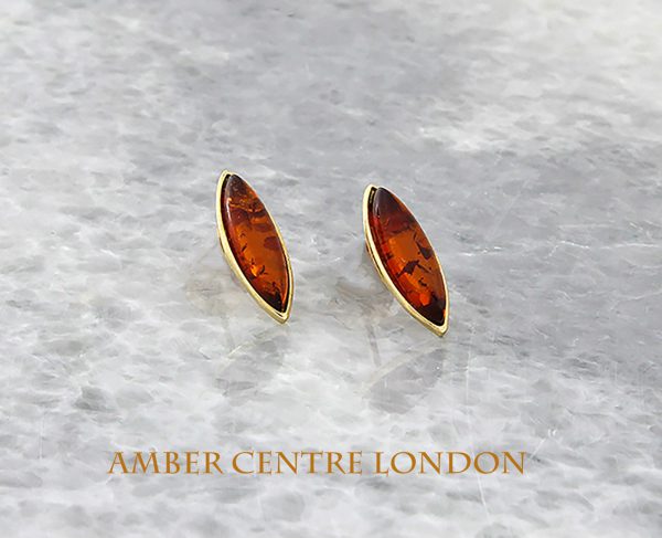 Italian Handmade German Baltic Amber Studs In 9ct Solid Gold GS0097 RRP£150!!!