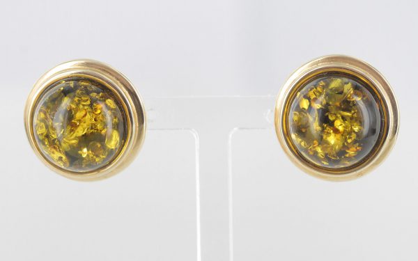 Italian Made German Large Green Baltic Amber Studs 9ct Gold GS0137G RRP £550!!!