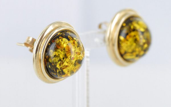 Italian Made German Large Green Baltic Amber Studs 9ct Gold GS0137G RRP £550!!!