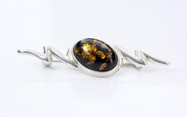 German Baltic Green Amber 925 Silver Handmade Elegant Brooch BD032 RRP£45!!!