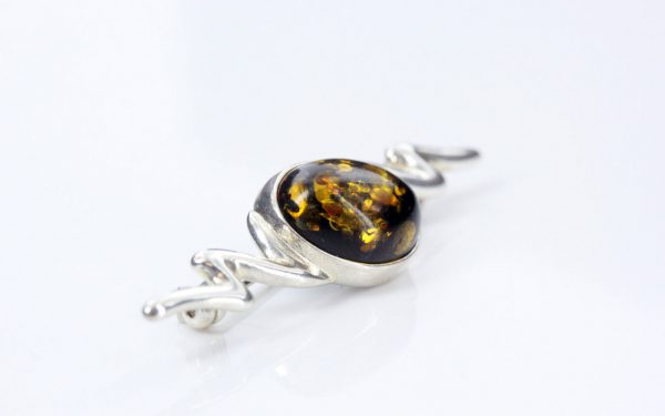 German Baltic Green Amber 925 Silver Handmade Elegant Brooch BD032 RRP£45!!!