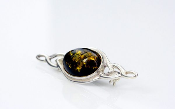 HANDMADE GREEN GERMAN BALTIC AMBER IN 925 SILVER SETTING BROOCH BD034 RRP£30!!!