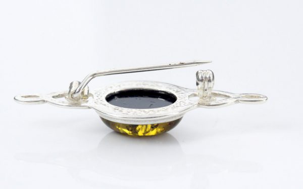 HANDMADE GREEN GERMAN BALTIC AMBER IN 925 SILVER SETTING BROOCH BD034 RRP£30!!!