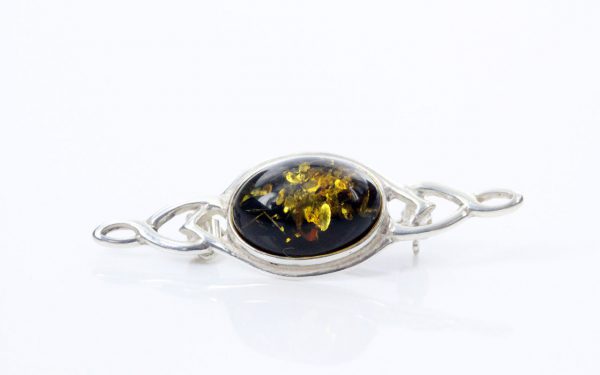 HANDMADE GREEN GERMAN BALTIC AMBER IN 925 SILVER SETTING BROOCH BD034 RRP£30!!!