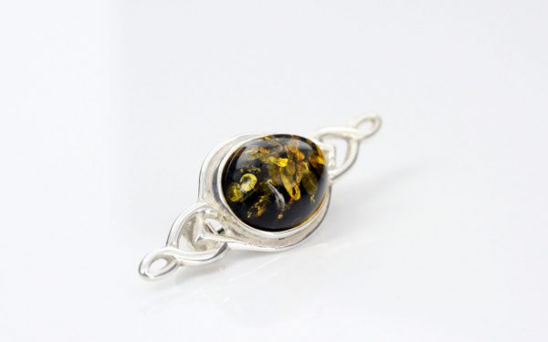 HANDMADE GREEN GERMAN BALTIC AMBER IN 925 SILVER SETTING BROOCH BD034 RRP£30!!!