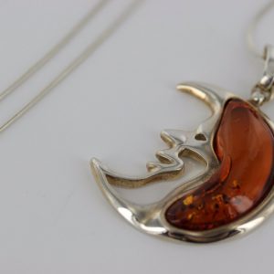 Amber Half Moon Pendant 925 Silver Handmade German Baltic Amber PE0230 RRP£150!!