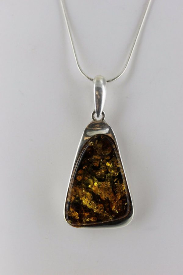 Baltic Unique German Green Amber Pendant 925 Silver Hand Made PE0232– RRP£125!!