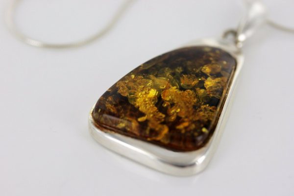 Baltic Unique German Green Amber Pendant 925 Silver Hand Made PE0232– RRP£125!!