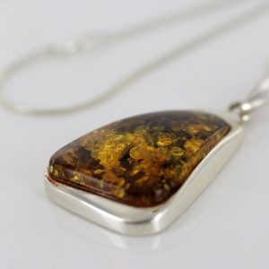 Baltic Unique German Green Amber Pendant 925 Silver Hand Made PE0232– RRP£125!!