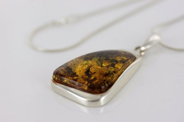 Baltic Unique German Green Amber Pendant 925 Silver Hand Made PE0232– RRP£125!!