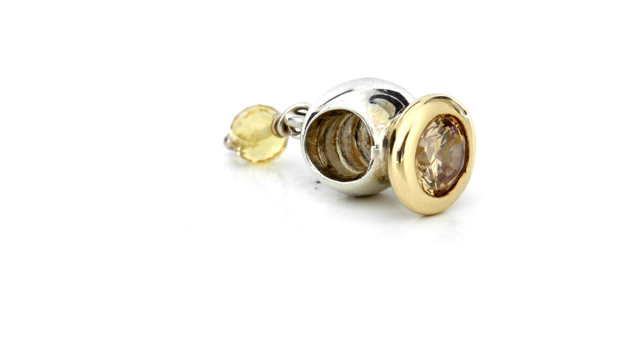Genuine Pandora 925 Silver and 14k Gold Charm Citrine