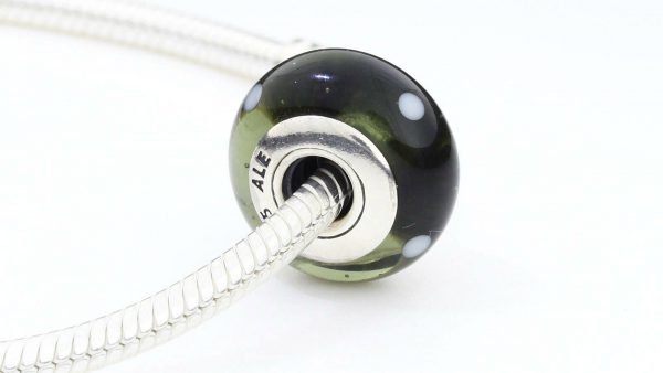 Genuine Pandora Silver Charm Murano Glass Bead with White Dots -790603 RRP£45!!!