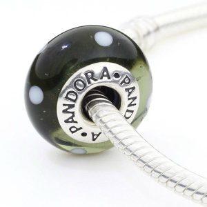 Genuine Pandora Silver Charm Murano Glass Bead with White Dots -790603 RRP£45!!!