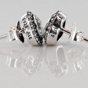 GENUINE PANDORA HEART SILVER STUD EARRINGS WITH CUBIC ZIRCONIA-290568CZ RRP£60!!!