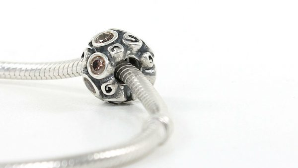 Pandora Genuine 925 ALE Silver & BROWN SPOT AND SWIRL Charm - 790330BCZ RRP£65!!!