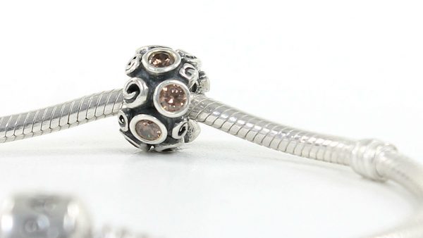 Pandora Genuine 925 ALE Silver & BROWN SPOT AND SWIRL Charm - 790330BCZ RRP£65!!!