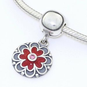 Pandora Genuine S925 ALE RED ENAMEL SALMON CZ FULL BLOOM CLIP 790957CZS RRP£70!!!