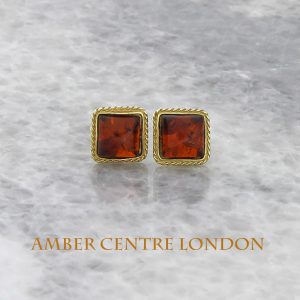 Italian Made Unique German Baltic Amber 9ct Solid Gold Stud Earrings GS0054 RRP£175!!!