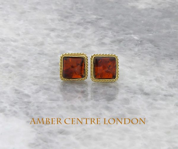 Italian Made Unique German Baltic Amber 9ct Solid Gold Stud Earrings GS0054 RRP£175!!!