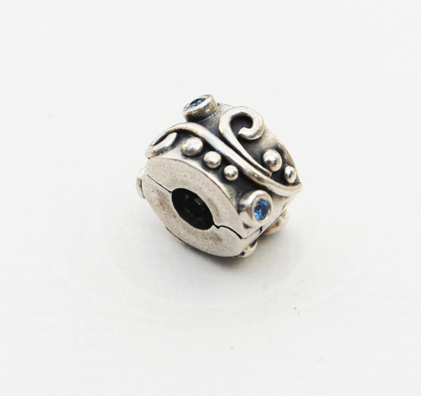 PANDORA Genuine 925 ALE Silver Clip with Blue Zirconia -790380CZB RRP£75!!!