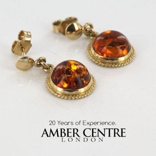 Italian Made Unique German Baltic Amber 9ct Gold Drop Earrings GE0256 RRP£275!!!