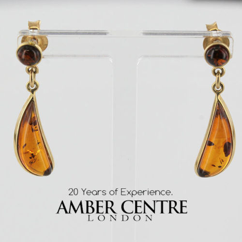 Italian Handmade Unique German Baltic Amber in 9ct Gold Drop Earring GE0074 RRP£175!!!