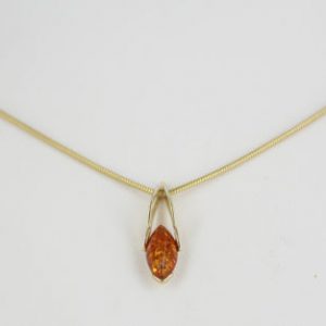 Italian Handmade Modern Stylish German Baltic Amber Pendant in 9ct Gold -GP0144 RRP£125!!!