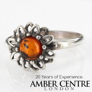 ITALIAN FLOWER DESIGN GERMAN BALTIC AMBER RING 925 STERLING SILVER-SR015 RRP£25!!!