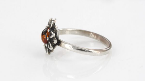 ITALIAN FLOWER DESIGN GERMAN BALTIC AMBER RING 925 STERLING SILVER-SR015 RRP£25!!!