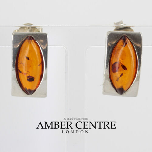 German Baltic Amber Handmade Classic Stud Earrings 925 Silver ST0081 RRP£30!!!