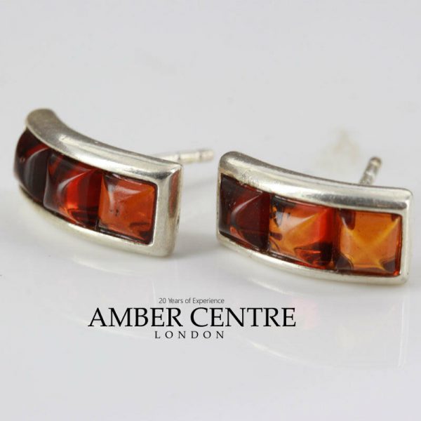 German Baltic Amber Modern Stud Earrings In 925 Silver Handmade ST0097 RRP£25!!!